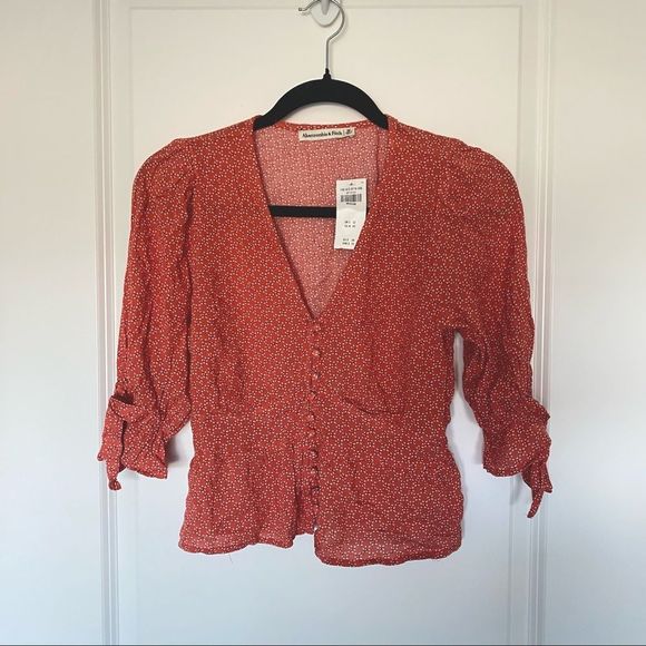 NWT Abercrombie Tie Sleeve Peasant Top SIZE M - Picture 6 of 8